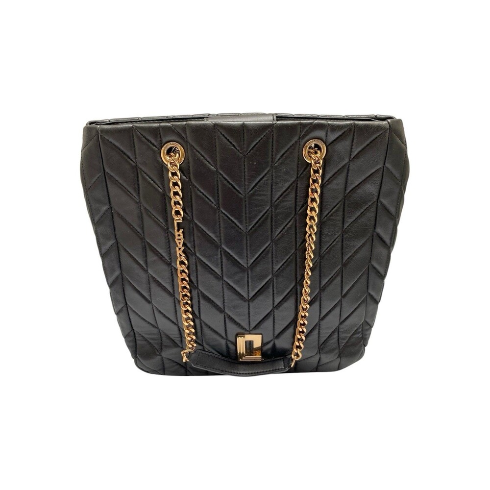 KARL LANGERFELD PARIS Black Leather Tote Purse Quilted Lafayette Shoulder Bag